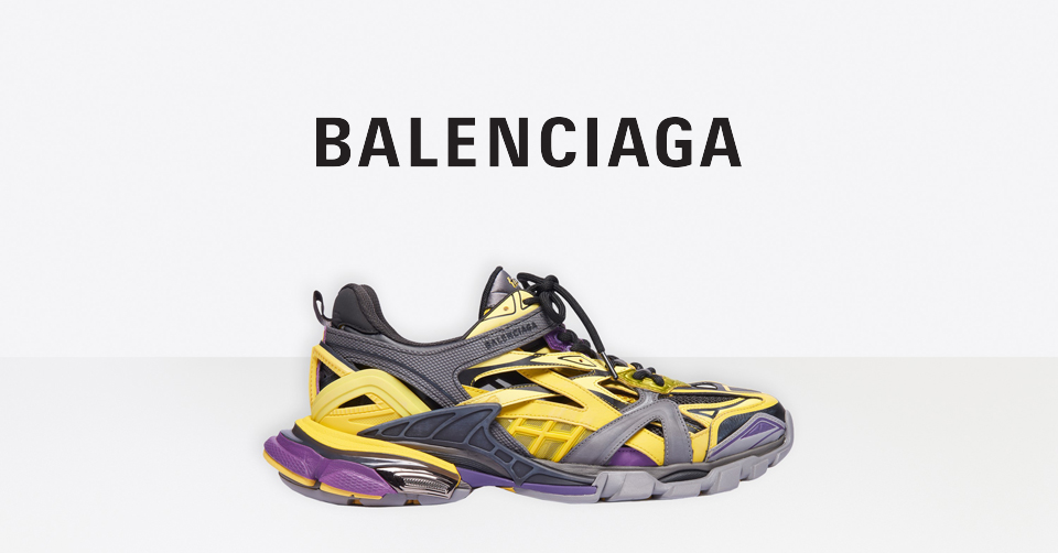 Balenciaga's Track.2 is er nu in een opmerkelijke geel/paarse colorway