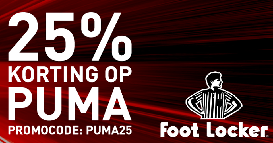 25% OFF op alle Puma items bij Foot Locker! Code: PUMA25