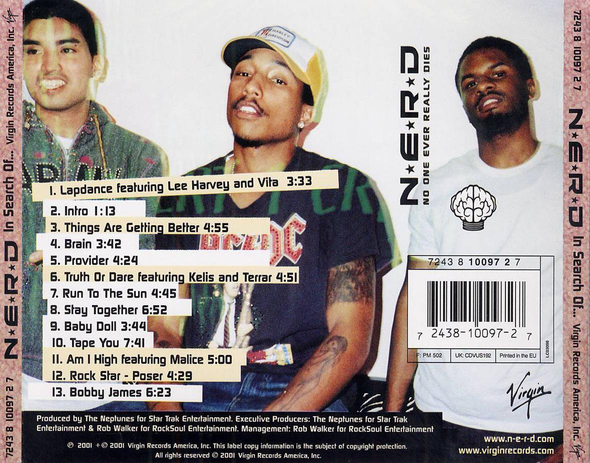 De achterkant van de 'In Search of...' CD, waarop de bandleden zijn te zien