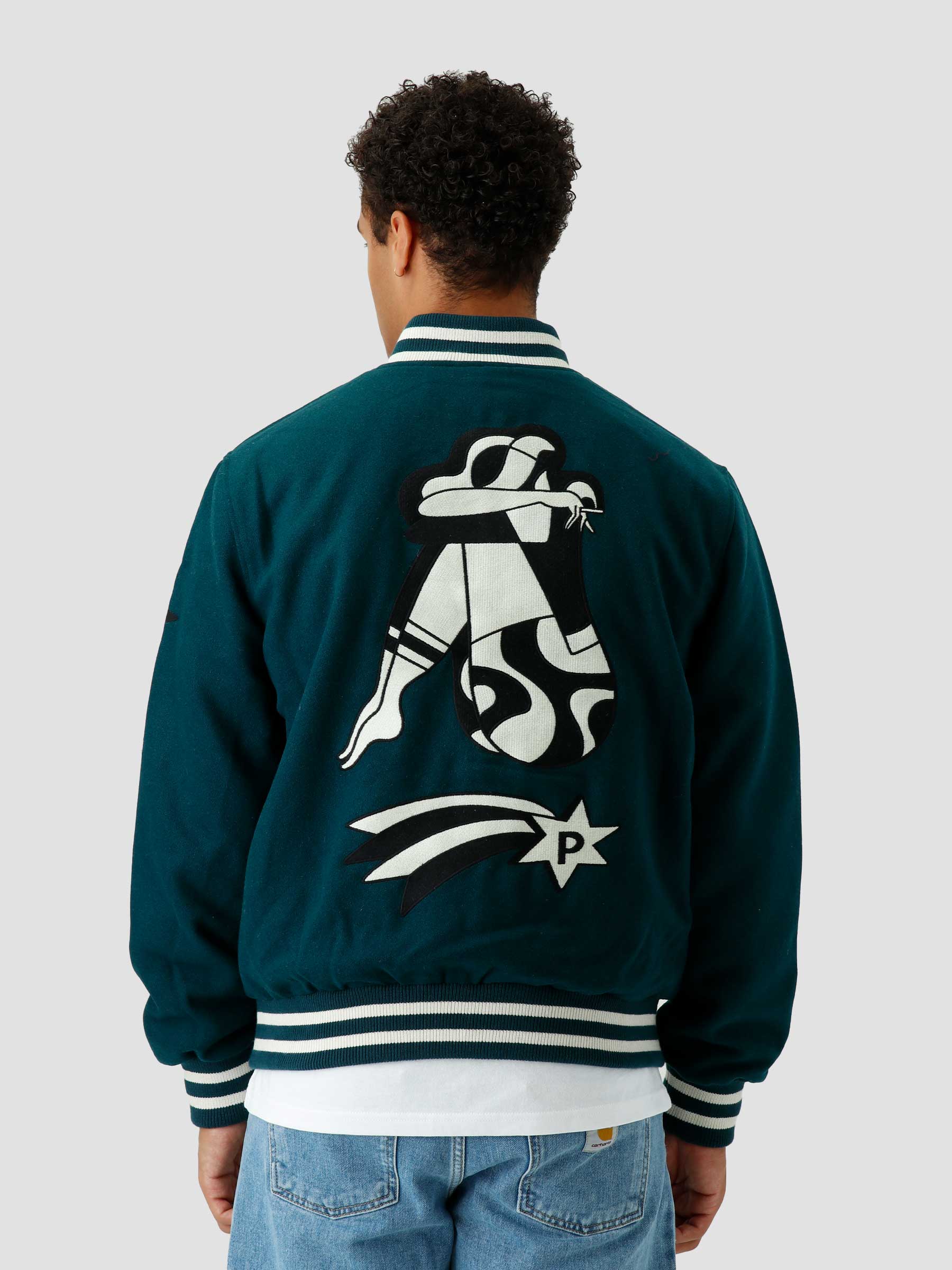 by Parra Cloudy Star Varsity Jacket Pine Green