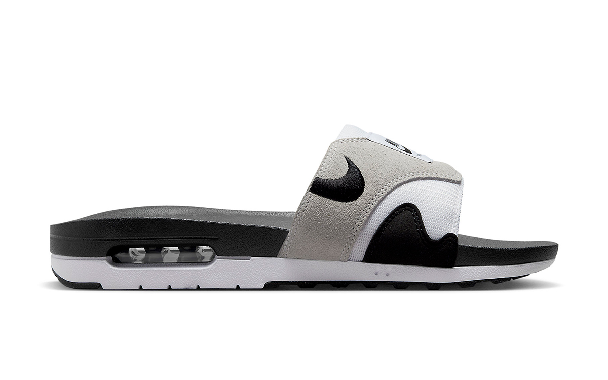 Nike Air Max 1 Slide 'Black/White' zijkant witte achtergrond