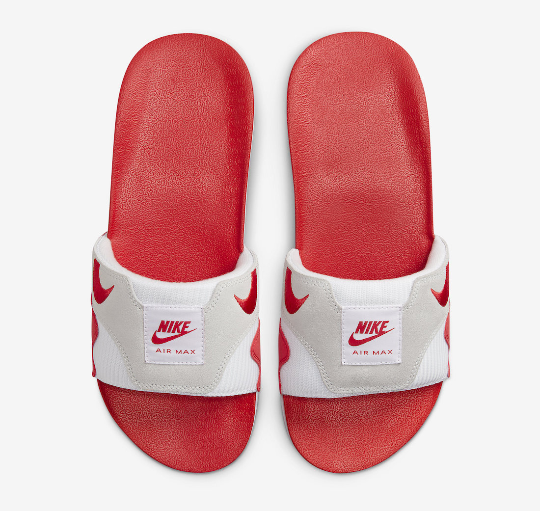 Nike Air Max 1 Slide 'Sport Red' bovenaanzicht witte achtergrond
