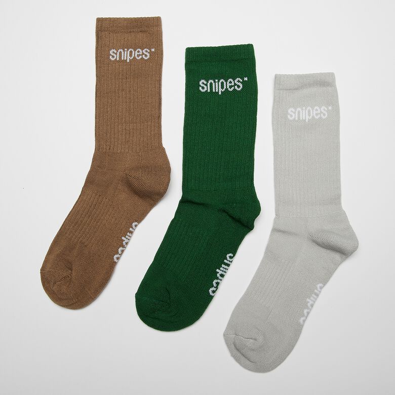 SNIPES Small Logo Essential Crew Socks (3-Pack) brwn/dk green/lgt gry