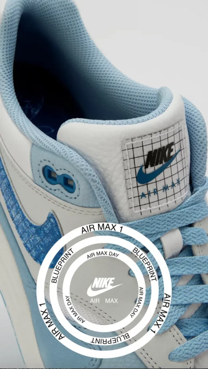 Nike Air Max 1 AMD blue print closeup