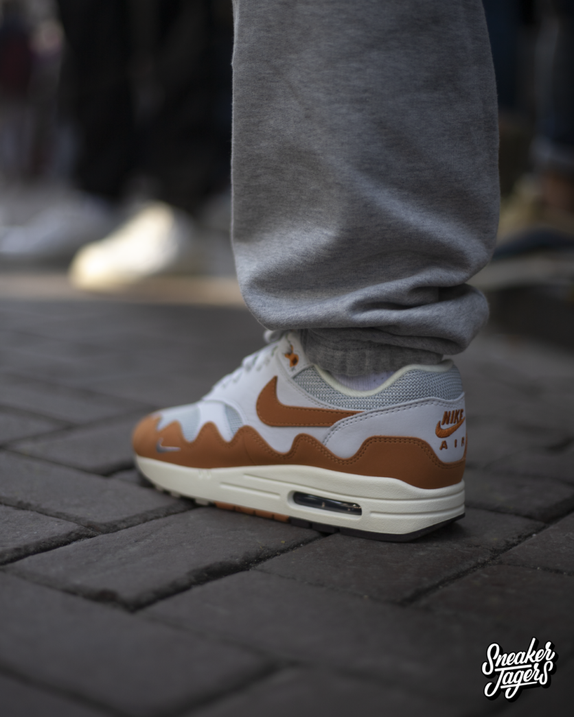 outside patta amsterdam for patta x nike air max 1 monarch the wave release - on foot sneaker