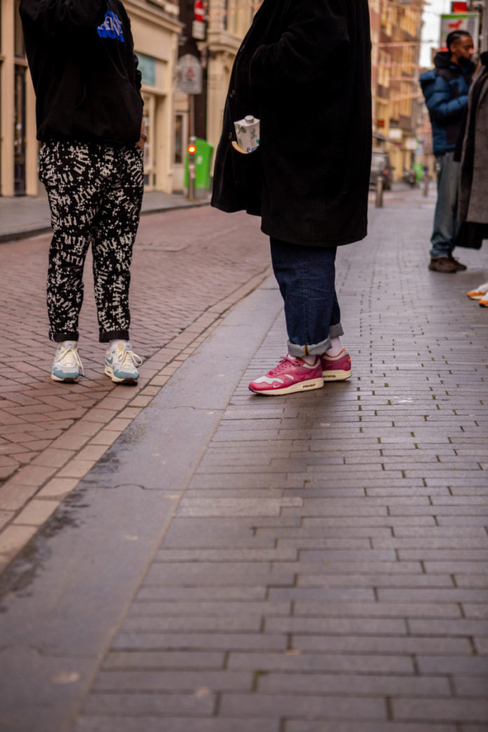 patta x nike air max 1 the wave rush maroon store release - wearing the new sneakers