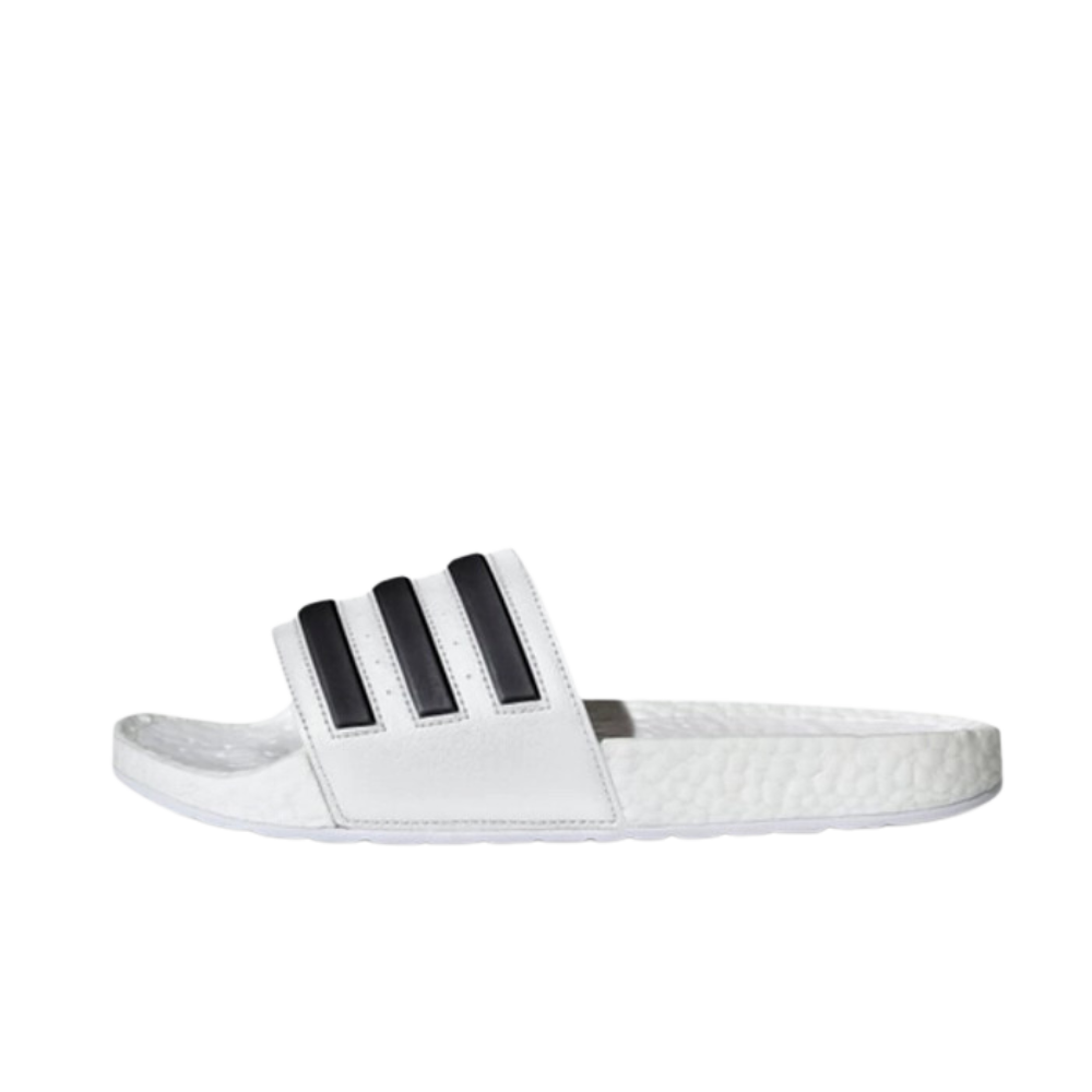 Black and white adilette slides on sale