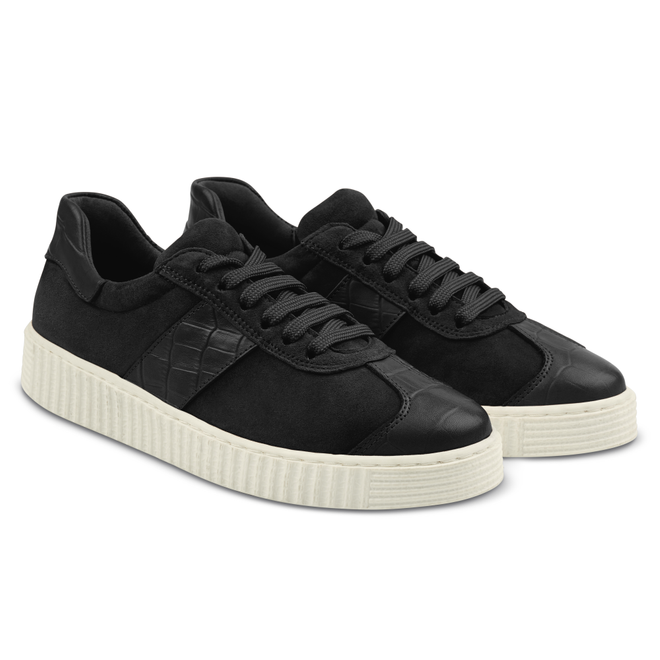 LaShoe Sneaker Retro mit Kroko-Detail Schwarz