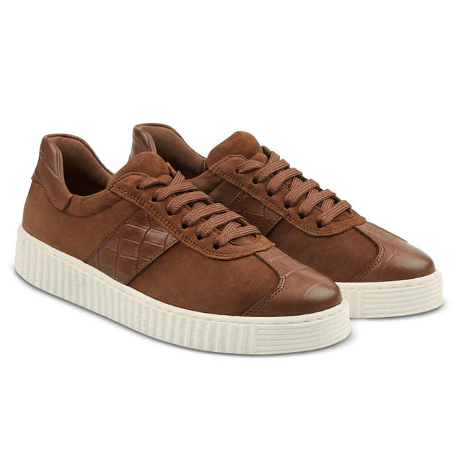 LaShoe Sneaker Retro mit Kroko-Detail Cognac
