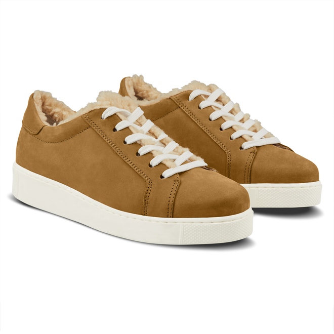 LaShoe Sneaker Retro mit Curly Fleece Cognac
