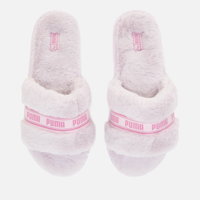 Pink fluffy slippers store puma